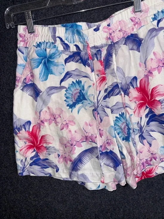 Tommy Bahama White Floral 100% Linen Shorts with Pink Blue and Red Flowers Med - Picture 4 of 7